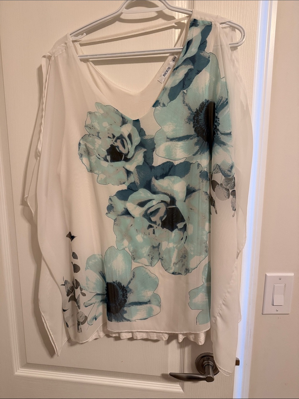 Ricki's White Blouse with Teal Blue Floral Print